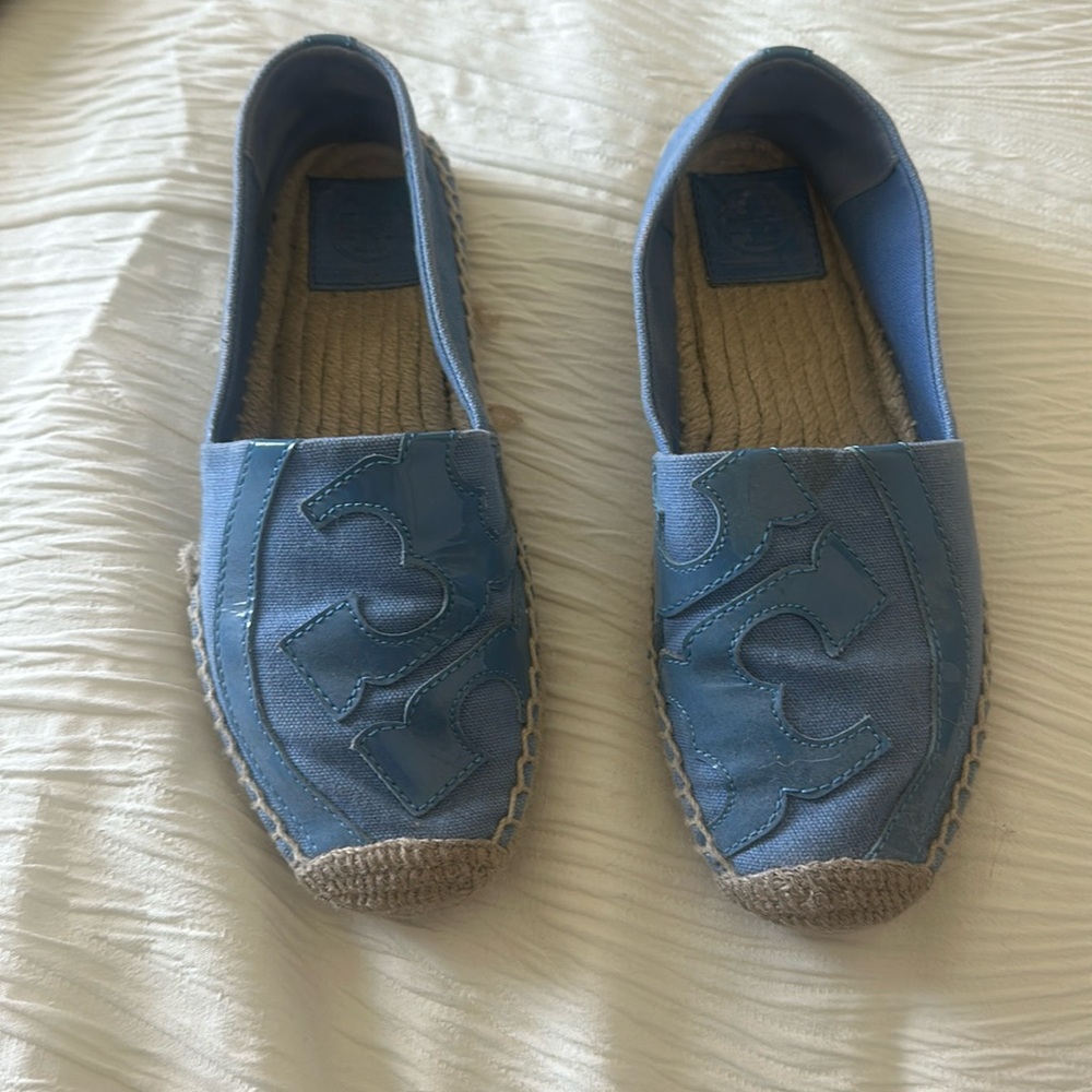 Tory Burch Blue Espadrille Flats with Jute Trim